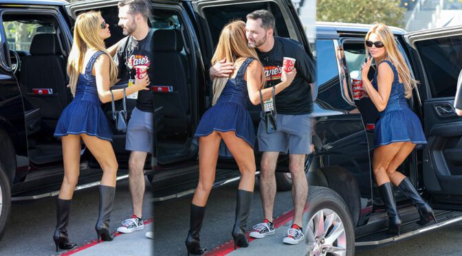 "Brooks Nader Stuns in Form-Fitting Denim Dress at Fanatics Flag Football Classic – Upskirt Moment Captured (NSFW)"