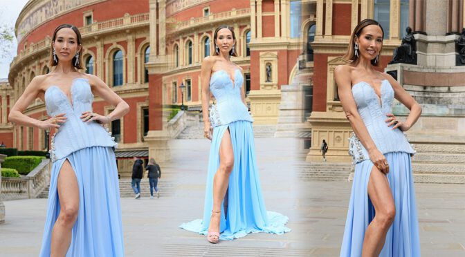 "Myleene Klass Dazzles in Form-Fitting Blue Corset Dress at Royal Albert Hall Event"