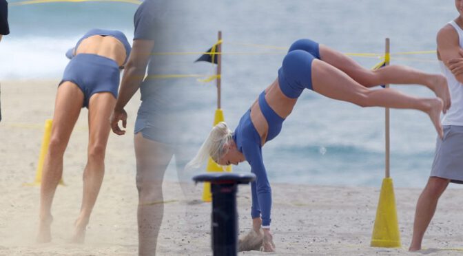 "Olivia Dunne Dazzles in Blue Workout Gear with a Flirty Flip and Bend – Camel Toe Moment Captured!"