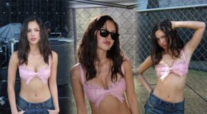 "Olivia Rodrigo Turns Heads at Coachella in Eye-Catching Gift-Wrapped Bra and Trendy Low-Rise Jeans"