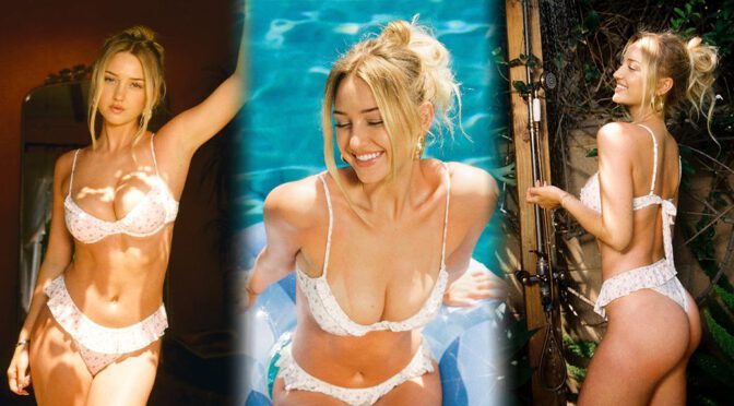 "Stunning Sydney Thomas Flaunts Allure in Ruffled Bikini: A Daring Display of Cleavage and Curves"