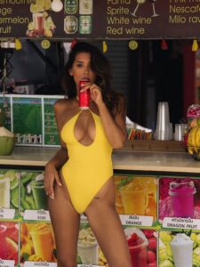 "Tatiana Panakal Sizzles in Daring Yellow Swimsuit During Fiery Tango Swim Photoshoot" 7