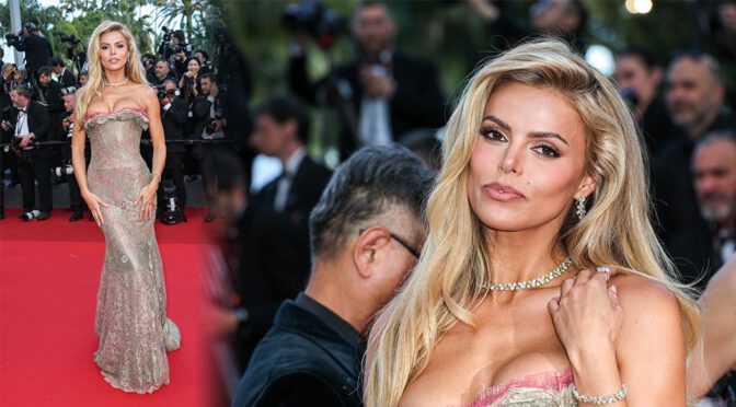 Brooks Nader Dazzles in Sparkling Cannes Dress, Flaunting Stunning Curves and Cleavage