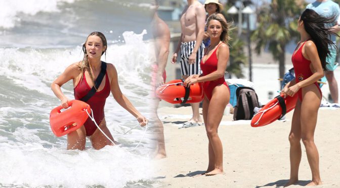 "Hassie Harrison Stuns in Iconic Baywatch One-Piece, Flaunting Her Gorgeous Curves"