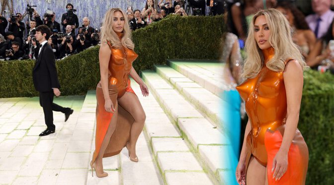 "Kim Kardashian Stuns in Eye-Catching Orange Breastplate at the 2026 Met Gala"