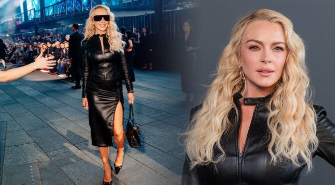 Lindsay Lohan Stuns in Bold Leather Slit Skirt Showcasing Her Curves at Gucci Cruise 2027