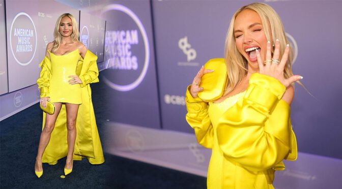 Natalie Alyn Lind Stuns in Revealing Yellow Dress, Showcases Glamorous Look at the AMAs