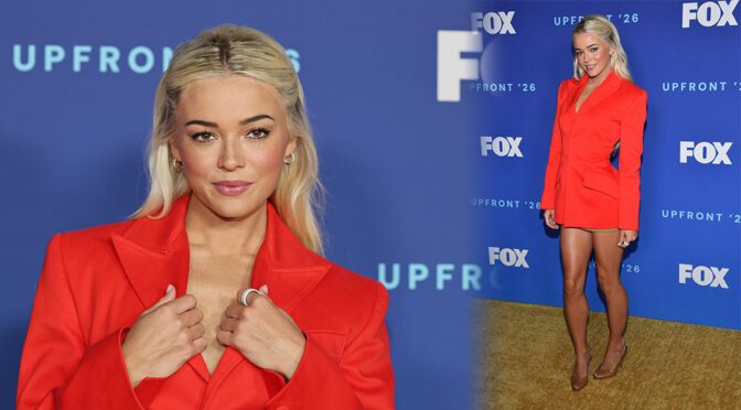 "Olivia Dunne Showcases Sculpted Legs in Chic Red Blazer Dress at Fox Upfront Event"