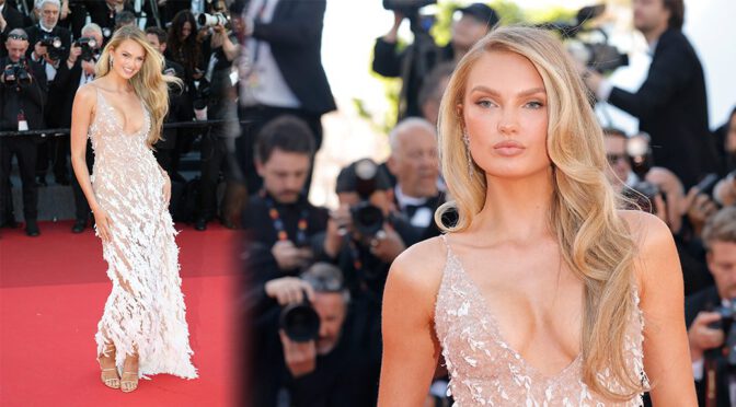 Romee Strijd Captivates Cannes in a Daring Sheer Floral Ensemble