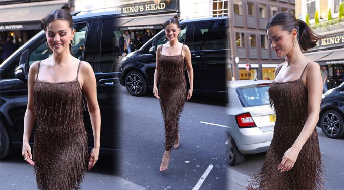 Selena Gomez Stuns in a Figure-Hugging Beaded Fringe Dress During London Outing