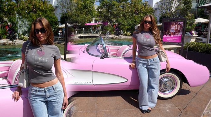 "Stassie Karanikolaou Flaunts Stunning Curves in Rhinestone-Embellished Grey Top and Form-Fitting Denim"