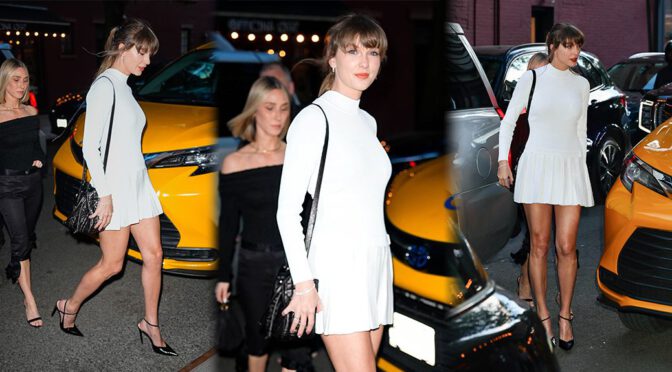 "Taylor Swift Stuns in a Chic White Mini Dress During a Night Out in New York"