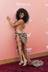 "Tyla Stuns in Daring Feather Ensemble, Showcasing Her Flawless Figure at Billboard Women in Music Event" 26