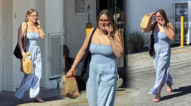 Ariel Winter's Busty Cleavage Explodes From Her Tight Blue Jumpsuit During Steamy Studio City CVS Run