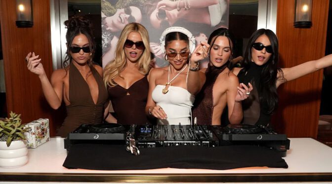 Brooks Nader's Bare Boobs Barely Contained in Tight Chocolate Dress at Sizzling Sunglasses Launch