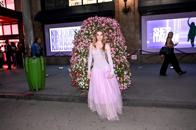 Julia Fox Bares Her Shoulders and Flaunts Her Curves in a Sheer Lavender Tulle Skirt at NYC Event