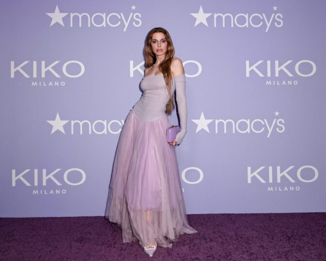 Julia Fox Bares Her Shoulders and Flaunts Her Curves in a Sheer Lavender Tulle Skirt at NYC Event