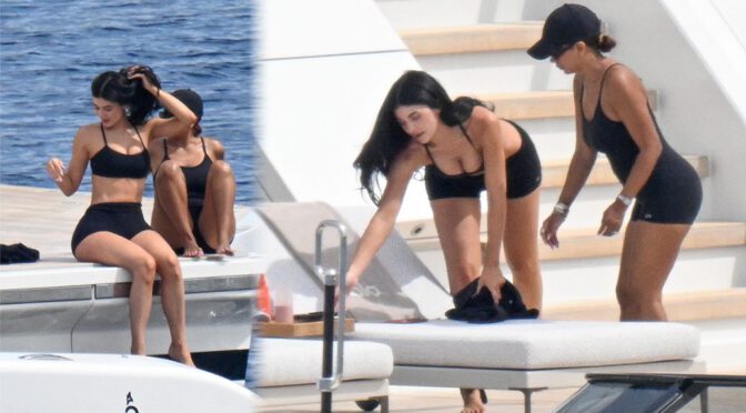 Kylie Jenner's Voluptuous Cleavage Spills Out During Hot Superyacht Pilates in Sardinia