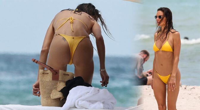 Alessandra Ambrosio Sizzles in Sultry Yellow G-String Bikini Exposing Her Voluptuous Boobs and Toned Ass on a Scorching Miami Beach Day