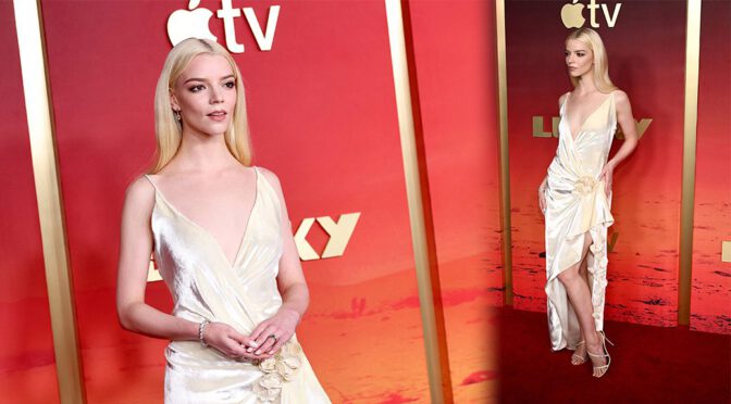 Anya Taylor-Joy Sizzles in Jaw-Dropping White Gown with Seductive Thigh-High Slit at Lucky Premiere Red Carpet