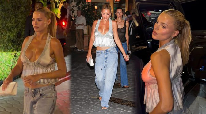 Brooks Nader Goes Completely Braless in Plunging Halter Top at Sunset Tower
