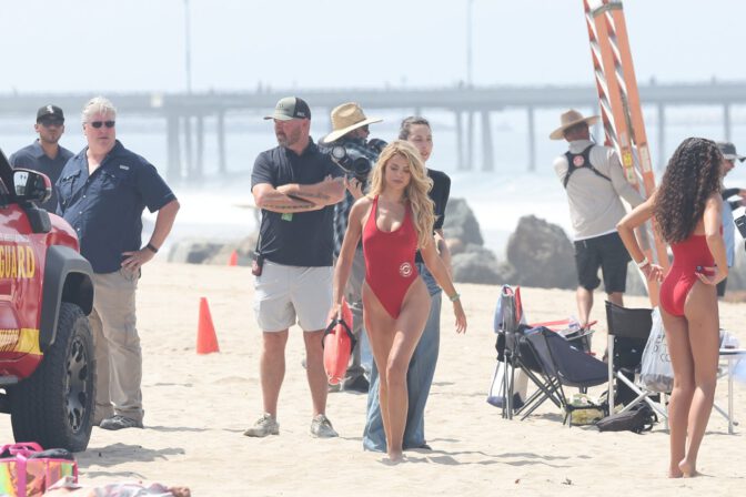 Brooks Nader Sizzles In Jaw-Dropping Red Swimsuit Exposing Her Voluptuous Boobs And Toned Ass On Baywatch Set