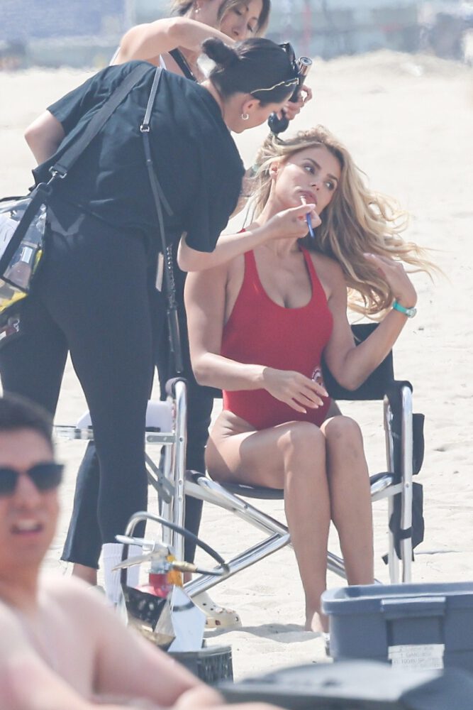 Brooks Nader Sizzles In Jaw-Dropping Red Swimsuit Exposing Her Voluptuous Boobs And Toned Ass On Baywatch Set