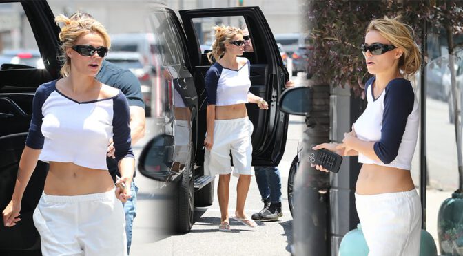 Brooks Nader Sizzles in Public with Braless Boobs and Naked Midriff on Full Display
