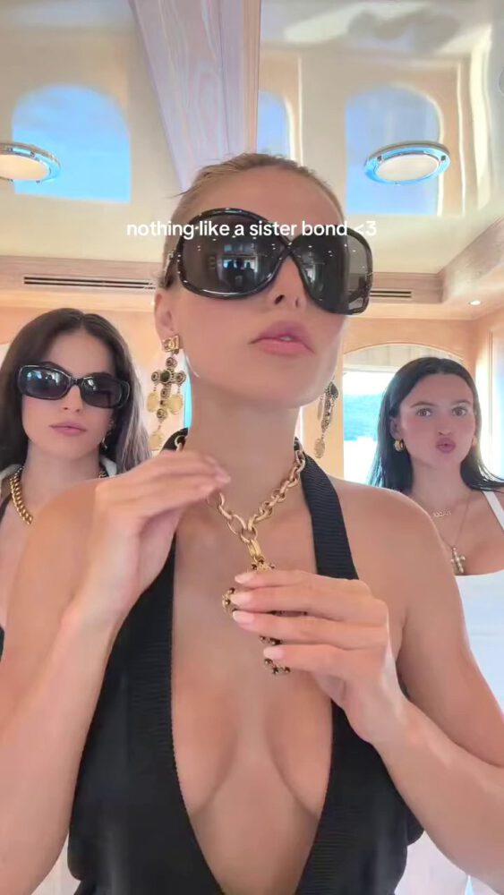 Brooks Nader Suffers Epic Boob Flash in Jaw-Dropping Black Gown While Dancing on Yacht with Sister Exposing Major Cleavage in Naughty NSFW Moment