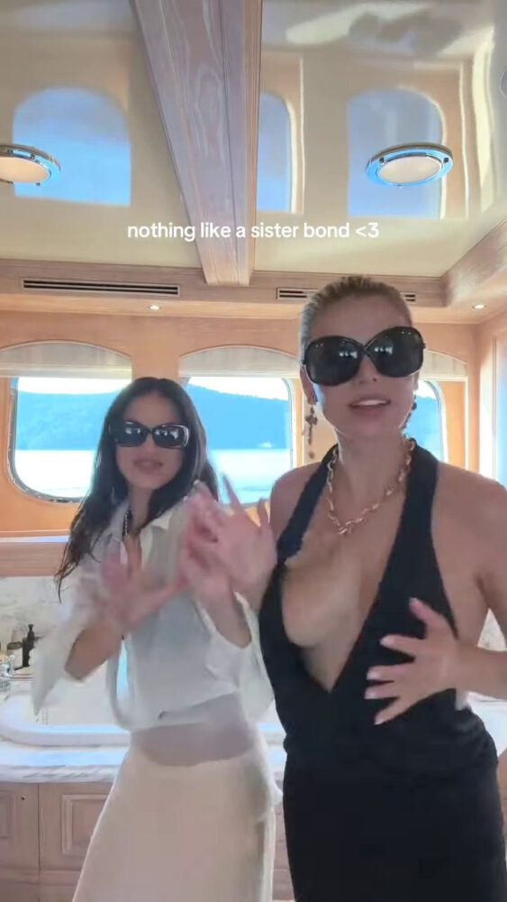 Brooks Nader Suffers Epic Boob Flash in Jaw-Dropping Black Gown While Dancing on Yacht with Sister Exposing Major Cleavage in Naughty NSFW Moment