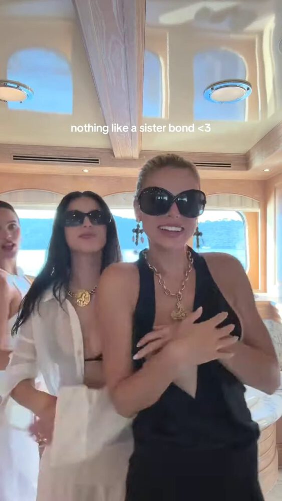 Brooks Nader Suffers Epic Boob Flash in Jaw-Dropping Black Gown While Dancing on Yacht with Sister Exposing Major Cleavage in Naughty NSFW Moment
