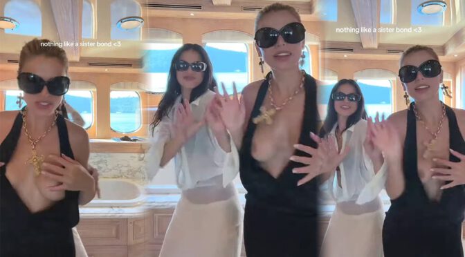 Brooks Nader Suffers Epic Boob Flash in Jaw-Dropping Black Gown While Dancing on Yacht with Sister Exposing Major Cleavage in Naughty NSFW Moment