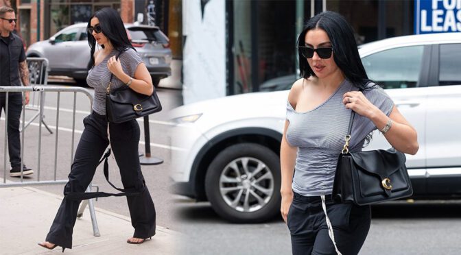 Charli XCX Flaunts Her Busty Cleavage in a Skintight Top with Visible Nipples While Strutting Through Brooklyn Streets