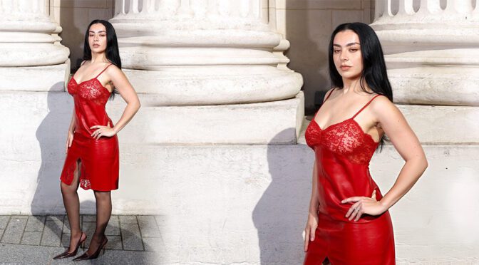 Charli XCX Sizzles in Skimpy Red Mini Dress, Flaunting Voluptuous Boobs and Curves at Paris Fashion Week