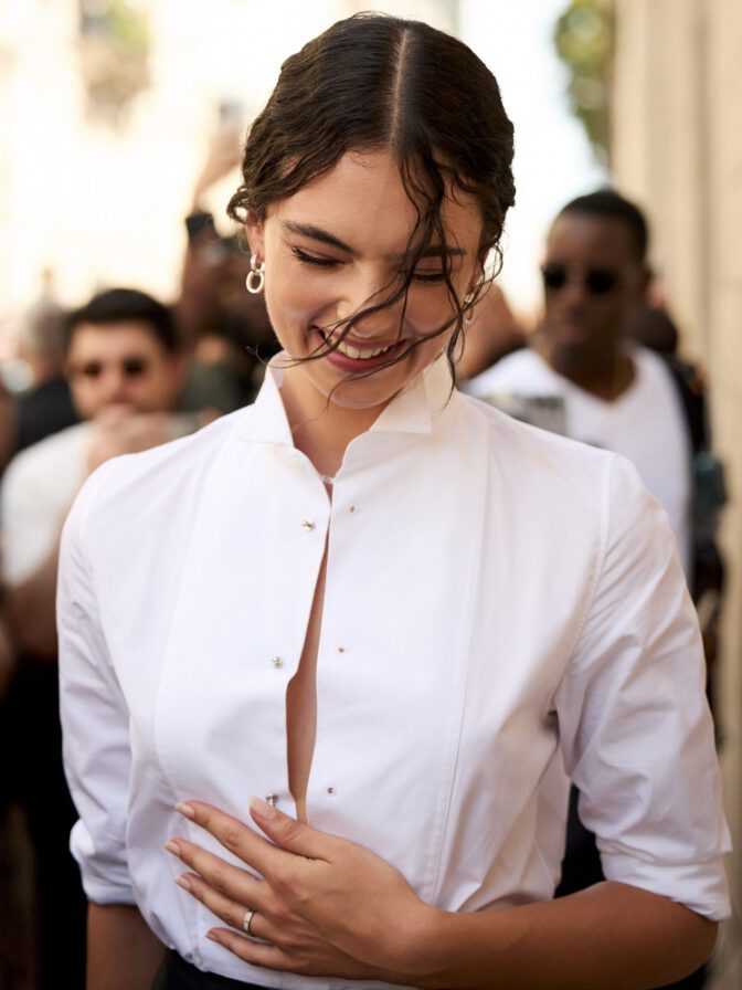 Deva Cassel Sizzles in Jaw-Dropping Cleavage-Baring White Shirt at Dior Couture Fashion Show
