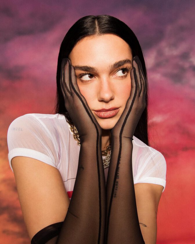 Dua Lipa Goes Totally Sheer in a Clinging Wet-Look Tee and Fishnets for Sexy New Photoshoot