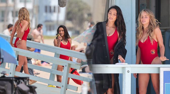 Hassie Harrison's Red Baywatch Swimsuit: Her Massive Cleavage & Booty Explode In Tight Pics!