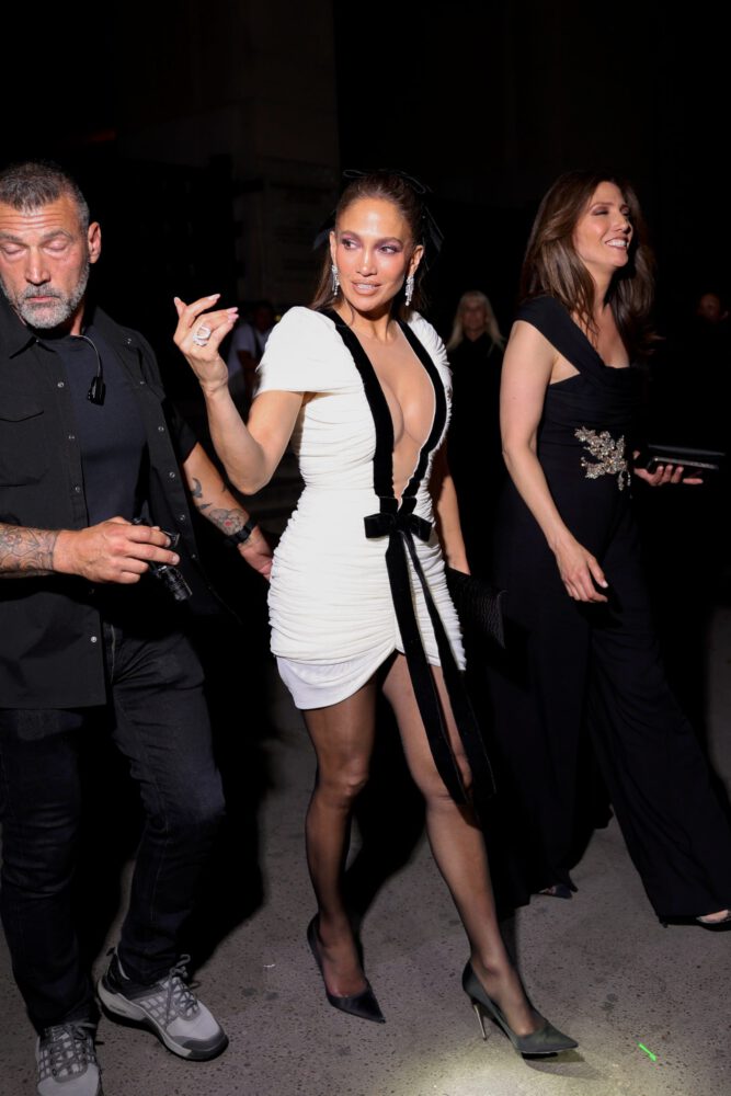 Jennifer Lopez Sizzles in Jaw-Dropping Paris Dinner Appearance with Daring Low-Cut Mini Dress Showcasing Her Voluptuous Cleavage