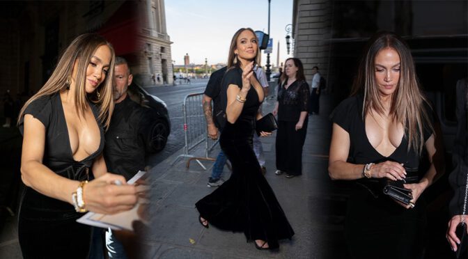 Jennifer Lopez's Voluptuous Boobs Spill Out of Sultry Velvet Gown During Sizzling Paris Evening Outing
