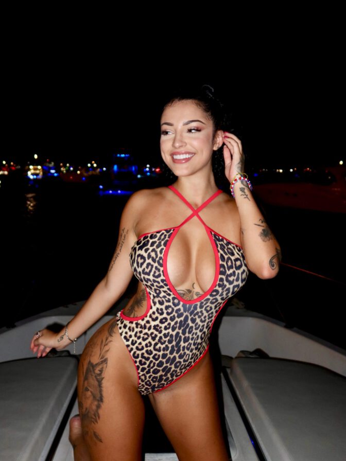 Malu Trevejo Sizzles in Skintight Leopard Swimsuit as Her Voluptuous Boobs and Curvy Ass Threaten to Spill Out
