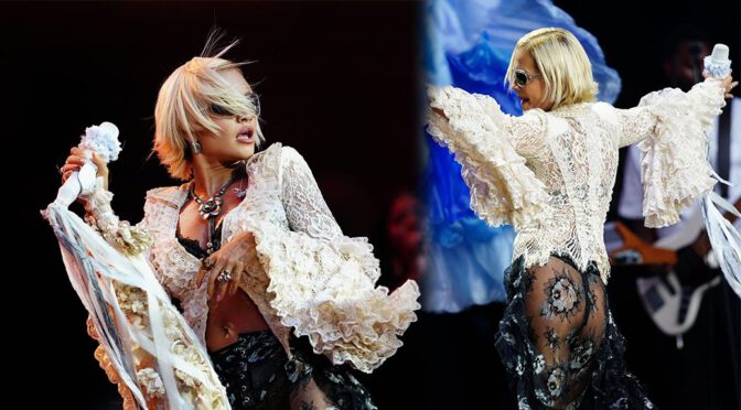 Rita Ora Sizzles in See-Through Lace Concert Getup Exposing Her Bare Ass and Thong