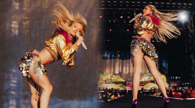 Zara Larsson Sizzles in Daring Metallic Mini Skirt Exposing Her Booty at Open'er Festival