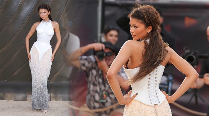 Zendaya Sizzles in Jaw-Dropping White Sculptural Gown Exposing Cleavage at The Odyssey World Premiere Red Carpet