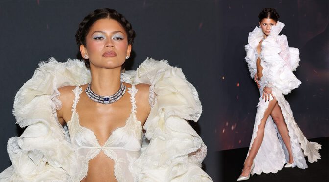 Zendaya Sizzles in Sultry White Lace Cutout Gown, Flaunting Chiseled Abs and Legs at The Odyssey Paris Premiere