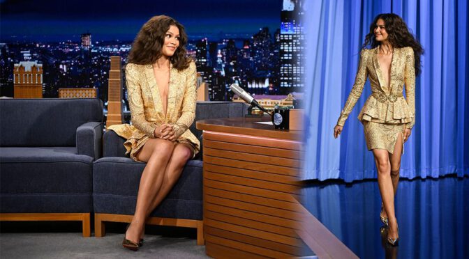 Zendaya Sizzles on Fallon Set with Jaw-Dropping Cleavage and Leggy Sexy Style