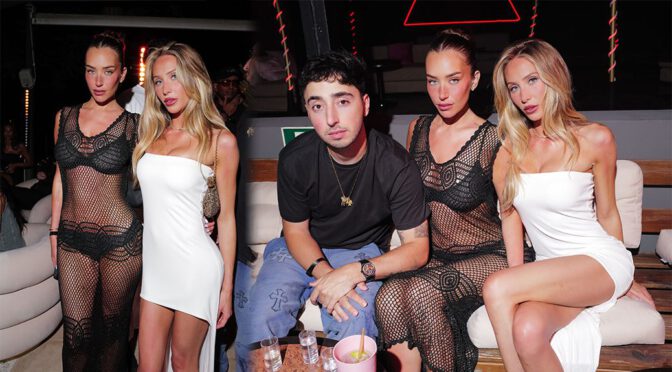 Anastasia Karanikolaou and Alix Earle Set Ibiza Ablaze in Sexy Sheer Crochet and Tiny White Mini Dress, Flaunting Their Boobs and Cleavage