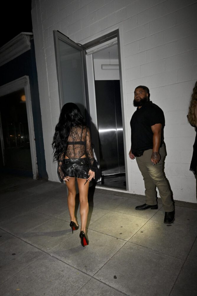 Becky G Slays in Sexy Sheer Lace Bodysuit and Micro Leather Skirt, Flaunting Bold Cleavage at Album Party