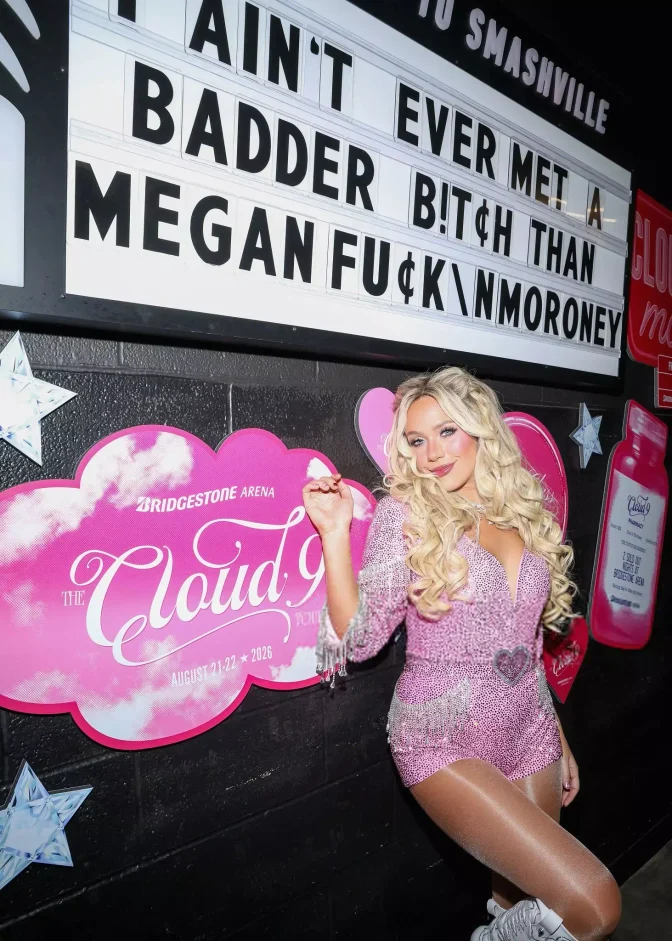 Megan Moroney Sets Nashville Ablaze in a Tiny Pink Beaded Dress That Barely Holds Her Curves