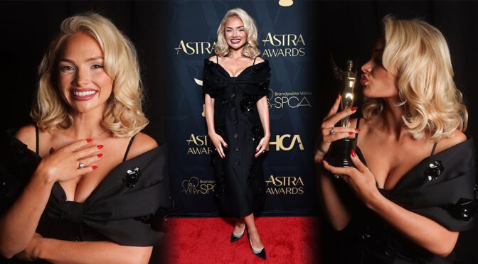 Natalie Alyn Lind Stuns in Sexy Plunging Black Dress with Killer Cleavage at the Astra TV Awards
